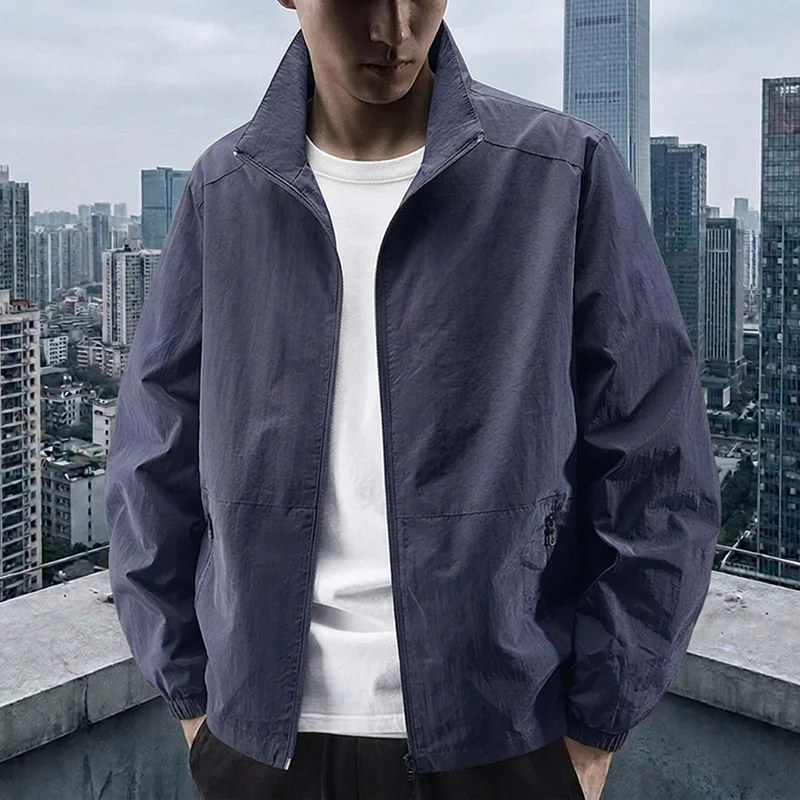 Herren Stehkragen-Jacke Frühling Atmungsaktiv Leicht Knitterfrei Windbreaker Outdoor Sport Freizeit Schnelltrocknende Arbeitsjacken – Detail 10