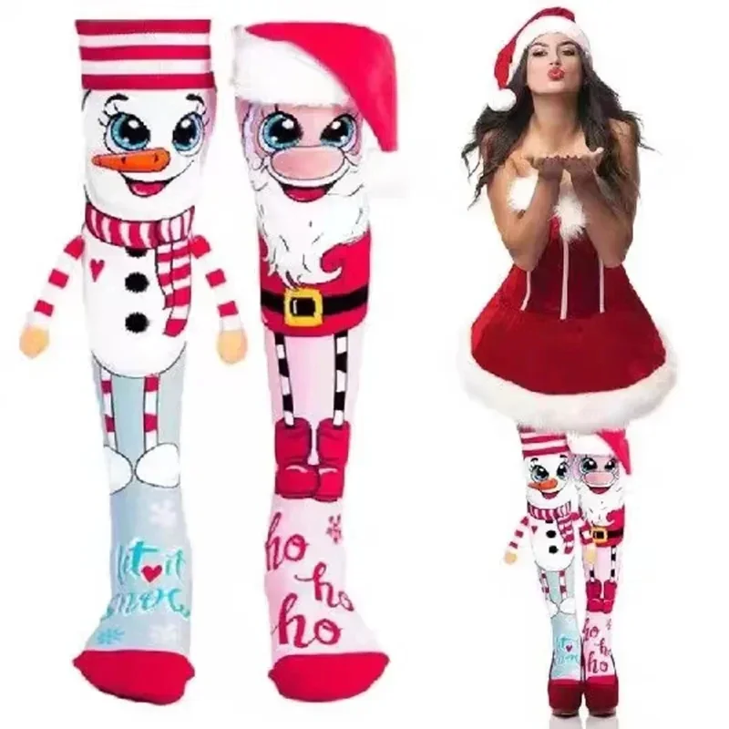 20PCS Fun Christmas Socks Santa and Snowman Novelty Women\'s Cozy Slipper Socks for Girls Women Fluffy Socks Santa Stocking