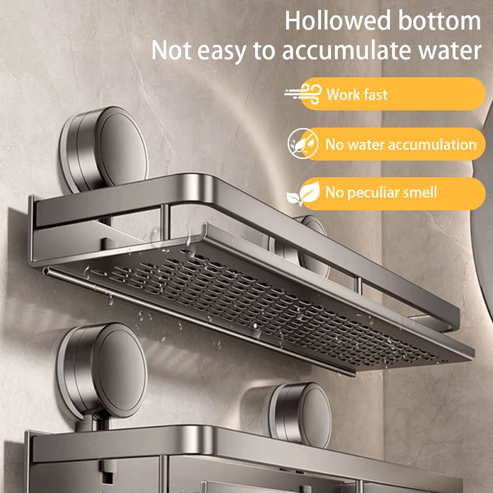 1 Pack Bathroom Organizer with Suction Cups No Drilling Shower Organizer Space Aluminum Shower Storage for Bathroom and Kitchen