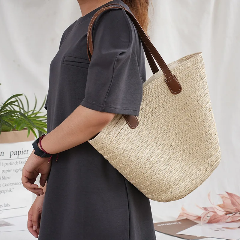 Hundred Shoulder Straw Bag Grocery Shopping Household Sundries Large Capacity Storage Bag Multipurpose Travel Beach Handbag