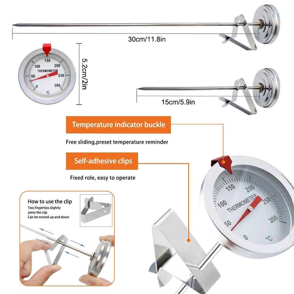 Oil Cooking Thermometer Fast Read Meat Measurement Grill Temperature Gauge Milk Tools Professional Supplies 150mm