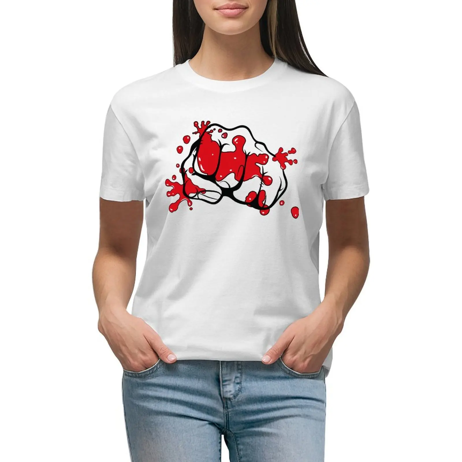 

BLOODY FIST T SHIRT T-shirt plus size tops cute tops Women tops