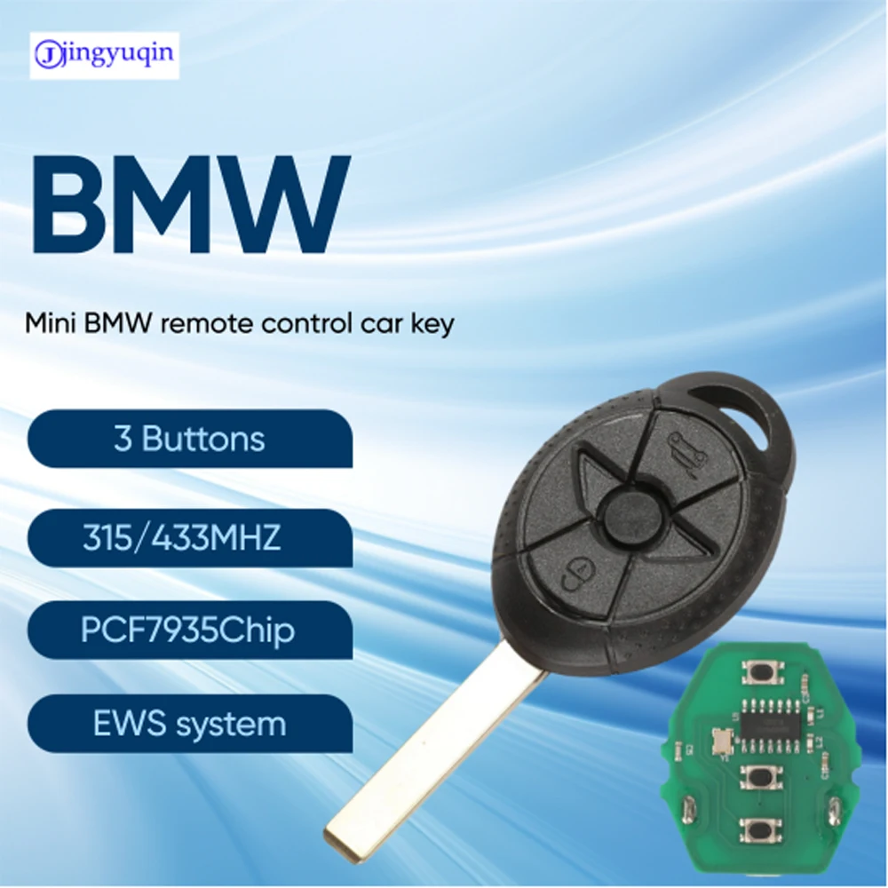 

Jingyuqin для BMW Mini с прямым лезвием (прямой ручкой), автомобильный ключ с дистанционным управлением, система EWS, 3 кнопки, 315 МГц/433 МГц, чип PCF7935