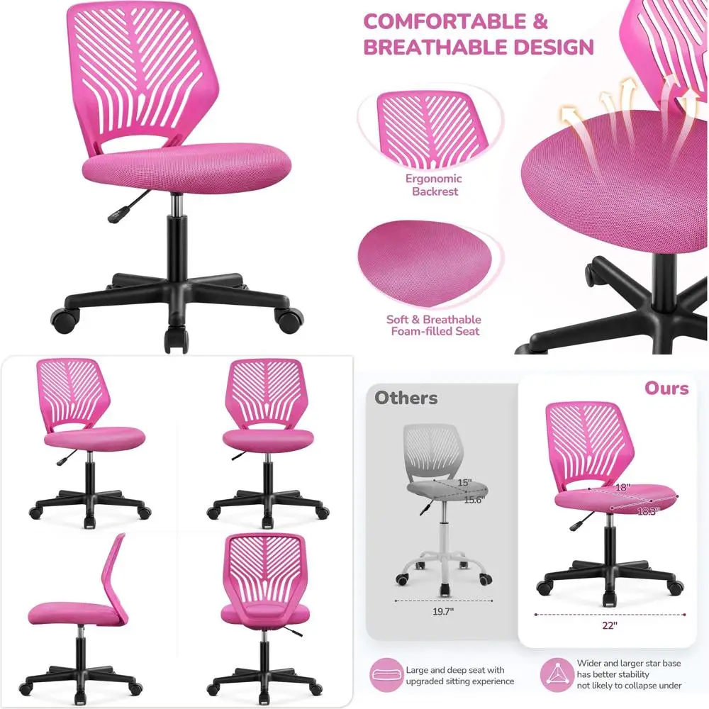 

Эргономичное сетчатое поворотное кресло с регулируемой высотой для домашнего офиса, офисное кресло со средней спинкой на колесиках, идеально подходит для небольших помещений, цвет розовый