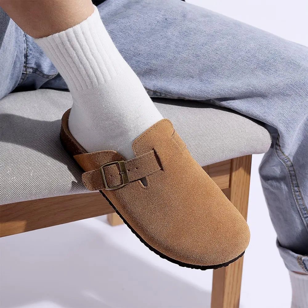 Evshine Kuh Wildleder Kork Hausschuhe Frauen Mode Clogs Pantoletten Fußbett Kork Pantoletten Männer Baotou Hausschuhe Sommer Kork Sandalen Bequeme Pantoletten – Detail 9