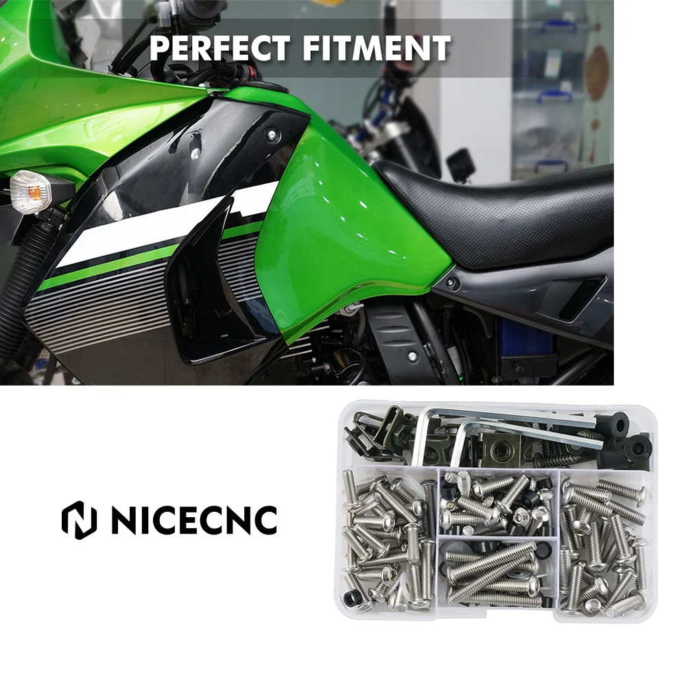 NICECNC 177PCS 304 Stainless Steel Motorcycle Windshield Body Fairing Durable Bolts Screws Kit For KTM KAWASAKI Triumph Aprilia