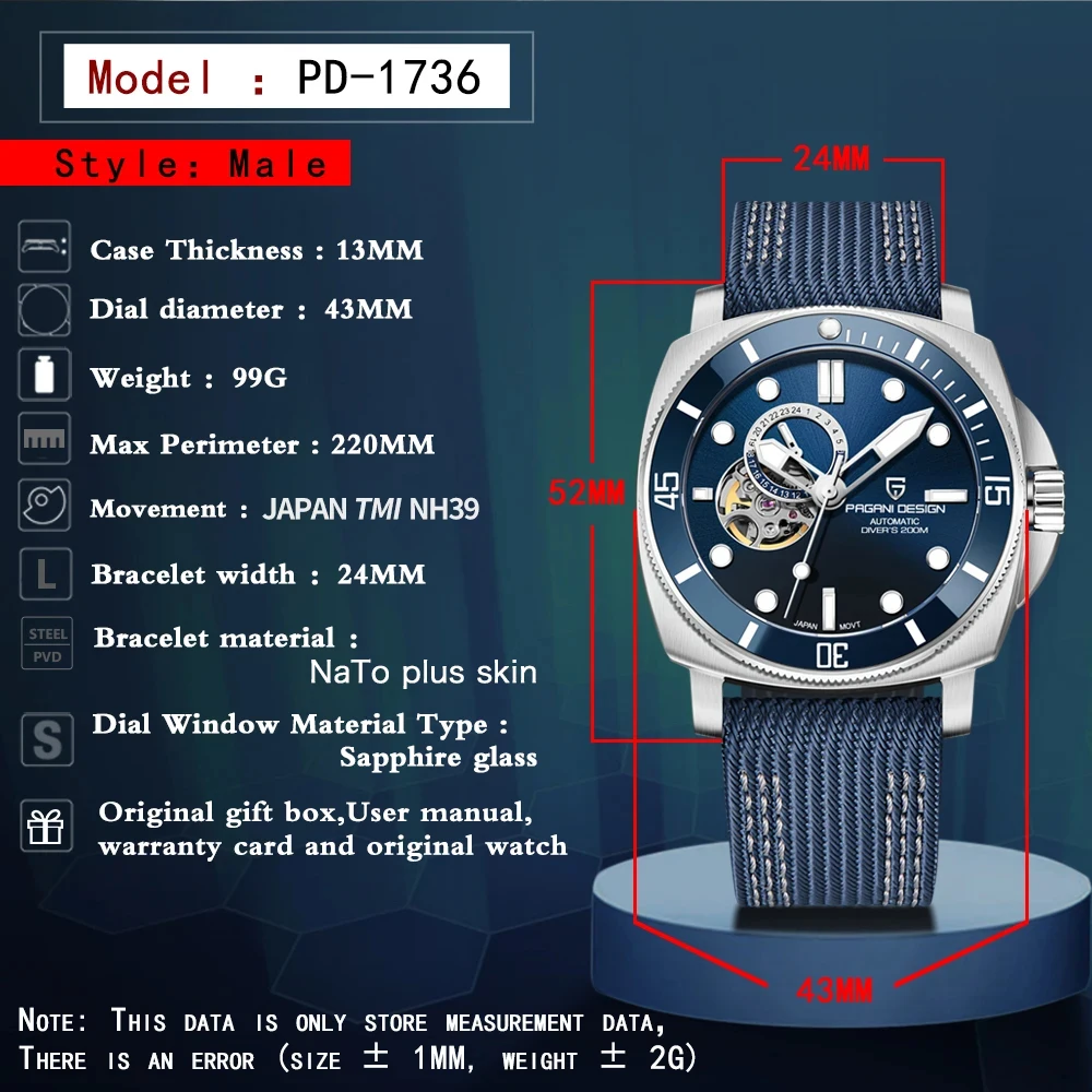 2023 PAGANI DESIGN 43MM NEW Men Automatic Mechanical Watches Fashion Sports TOP Brand Sapphire 200M Dive TMI NH39 Reloj Hombre