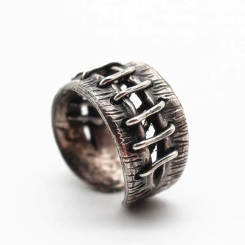

Chiba personalized original handmade niche design pioneer pure silver open ring, dark and cool punk style