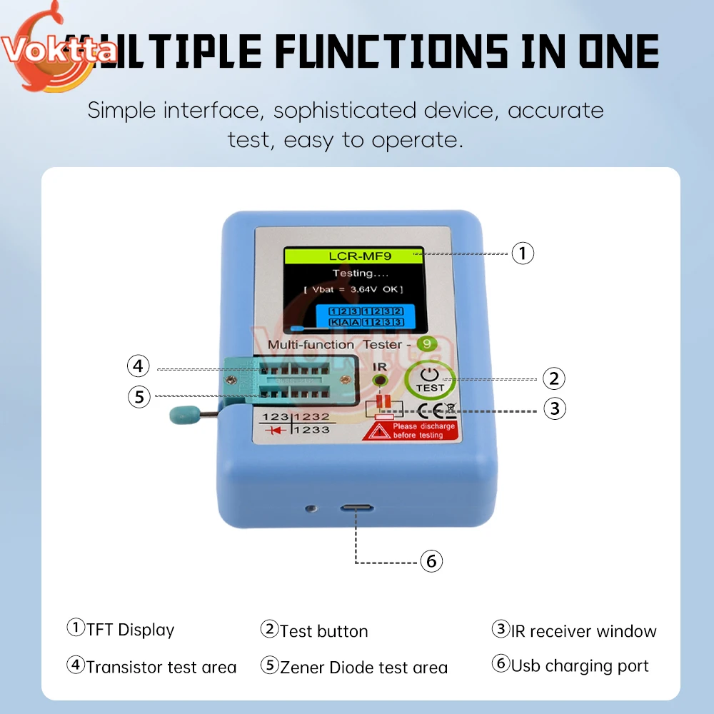 MF9 Transistor Tester Diode Triode Capacitance Resistance Meter 1.8inch LCR ESR Meter NPN PNP MOSFET Tester TFT Graphic Display