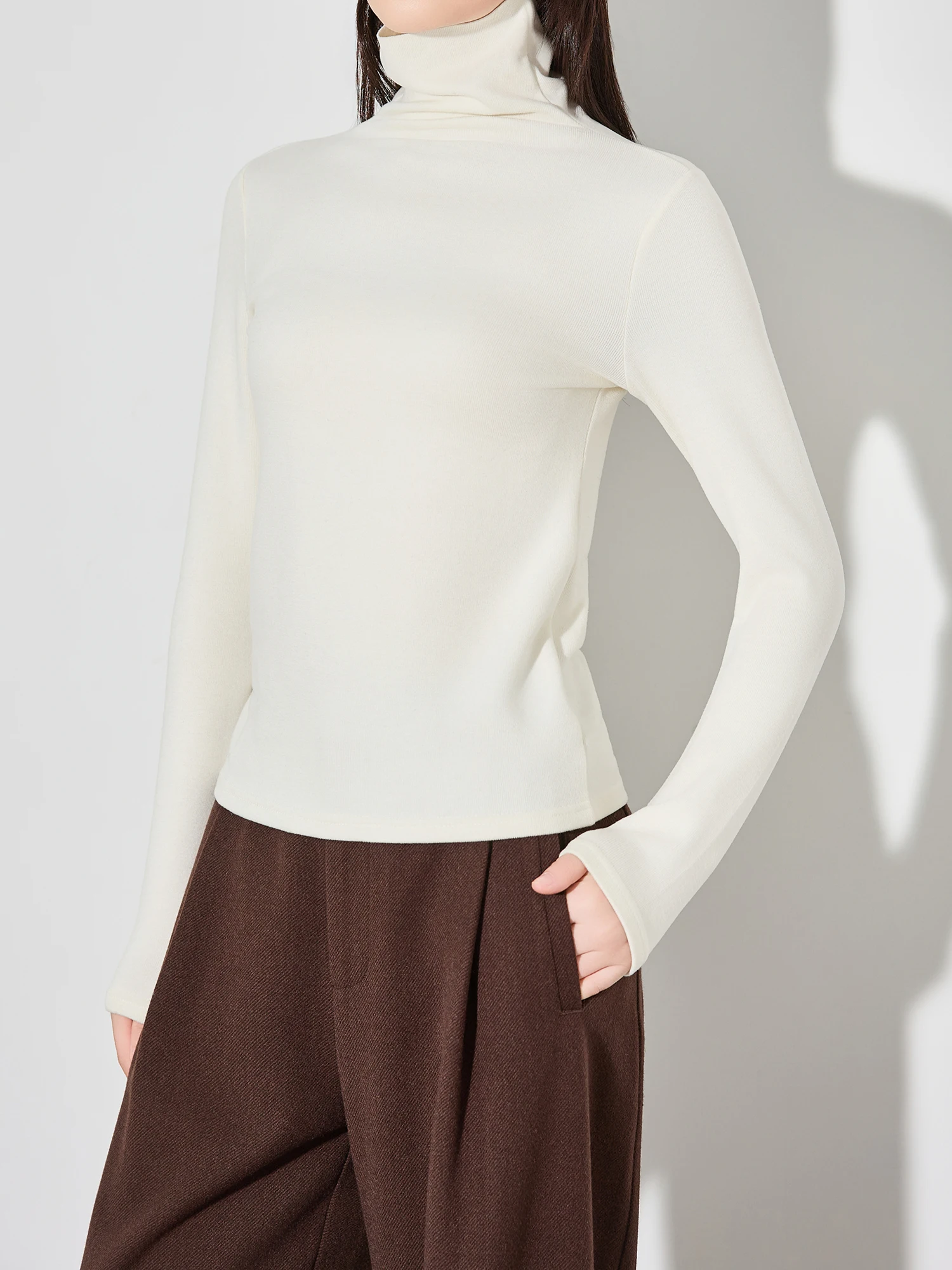 

Women's Slim Fit High Ne Knitted Top Long Sve round Ne Casual Sle Color Winter Warm Wool Series Base Layer irt