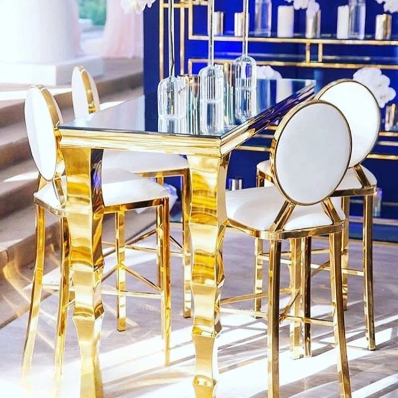 Wedding furniture stainless steel rectangle gold bar tables counter for night club