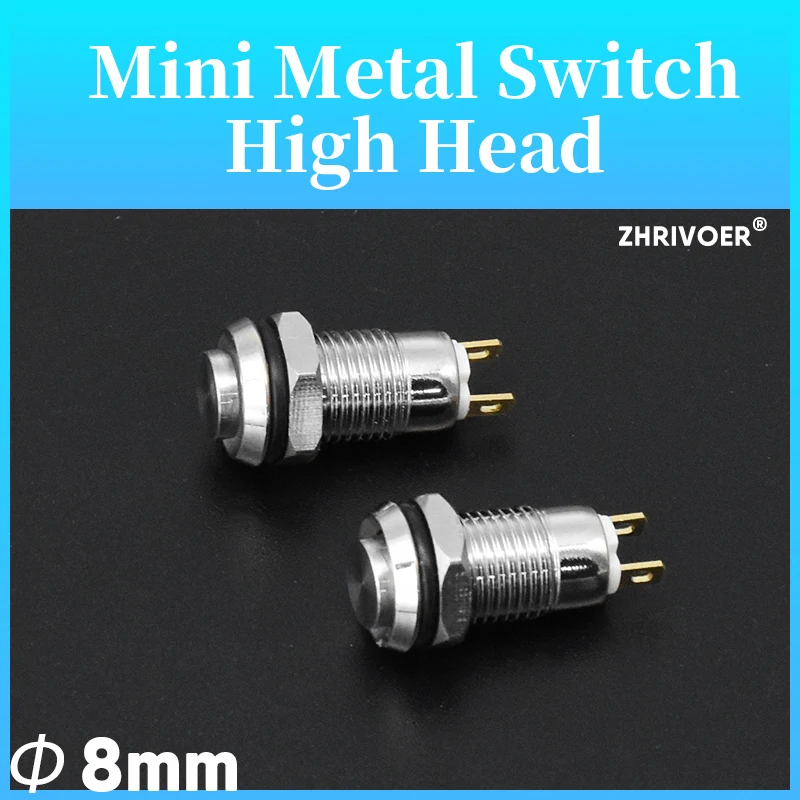 1pc 8mm Metal Push Button Switch Self-reset Momentary Self-locking Latching 2 Pins High Head 3A/250V Computer Doorbell Horn