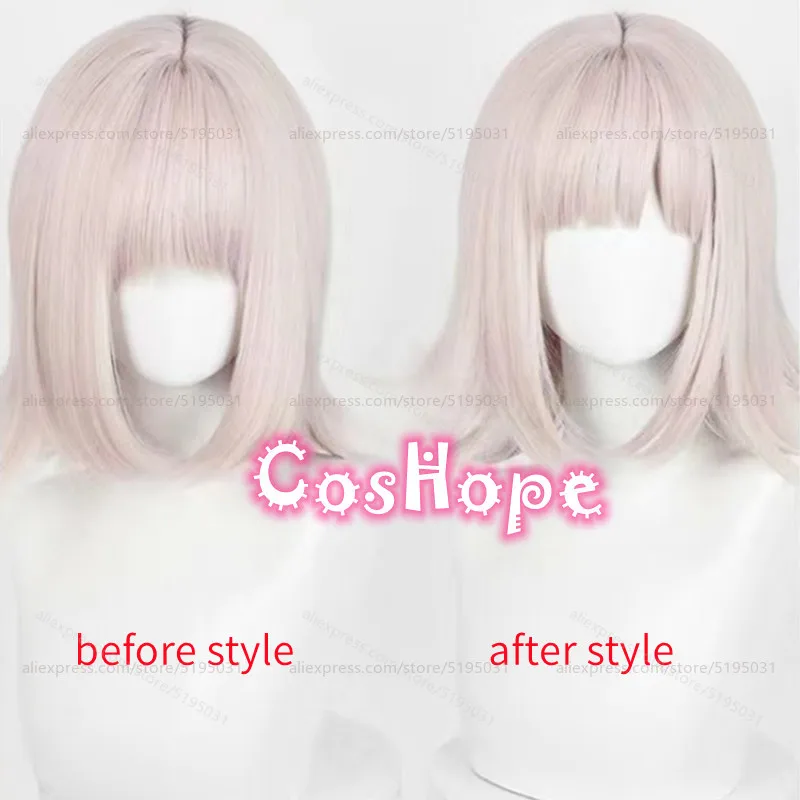 Nanami ChiaKi Cosplay Wig with Hair Clip 34cm Short Gray Pink Wig Cosplay Anime Cosplay Heat Resistant Synthetic Hair