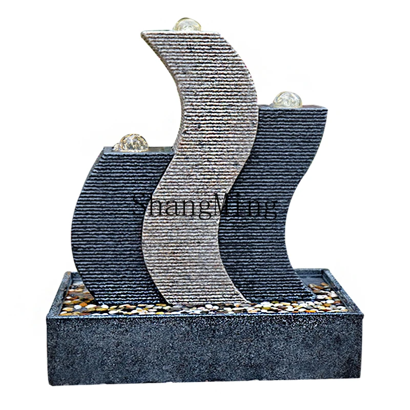 

HJ granite stone running water fountain water curtain wall partition company office humidified water feature lucky ornament