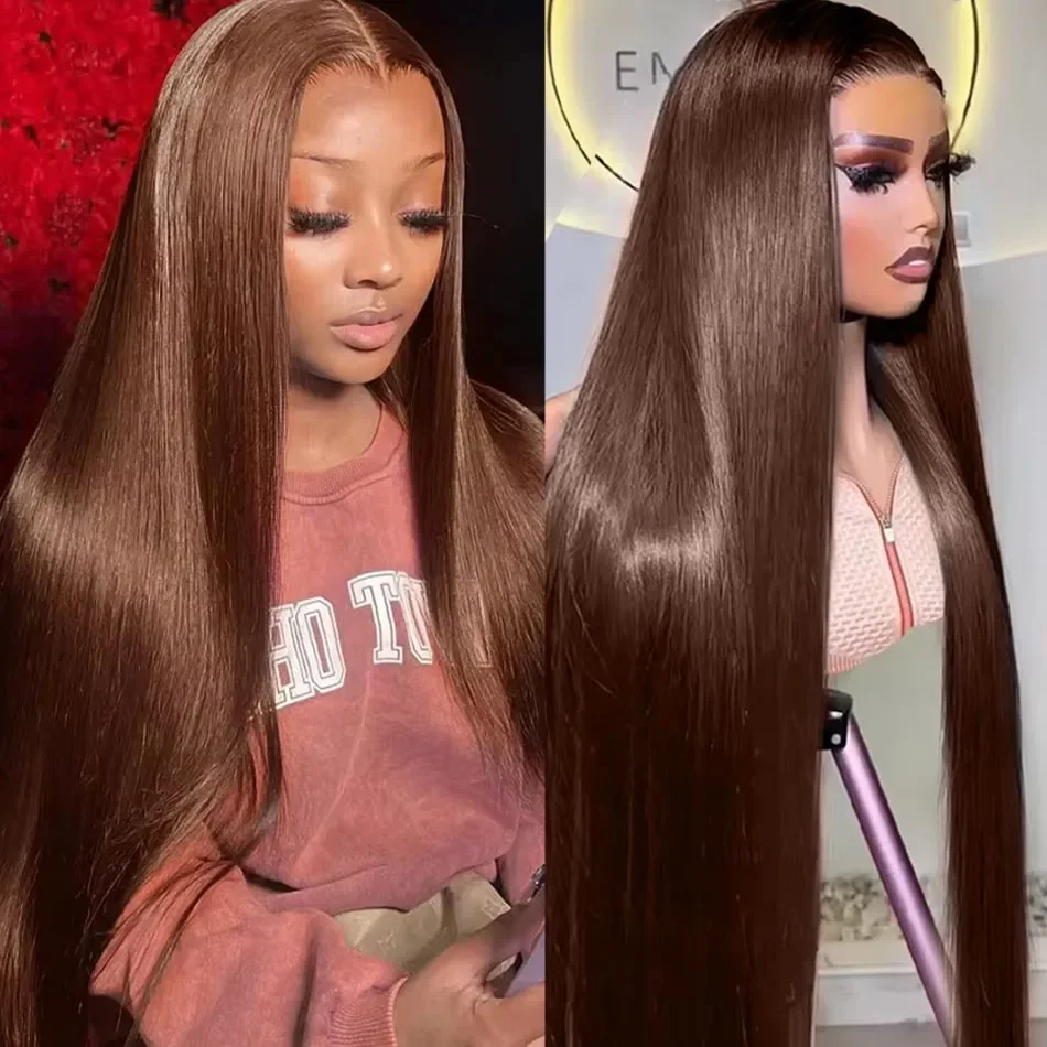 

34-дюймовые прямые парики с шоколадно-коричневым оттенком, 13x6, с кружевной передней частью, 100% натуральные человеческие волосы, 13x4, с кружевным фронтом, окрашенные, предварительно выщипанные