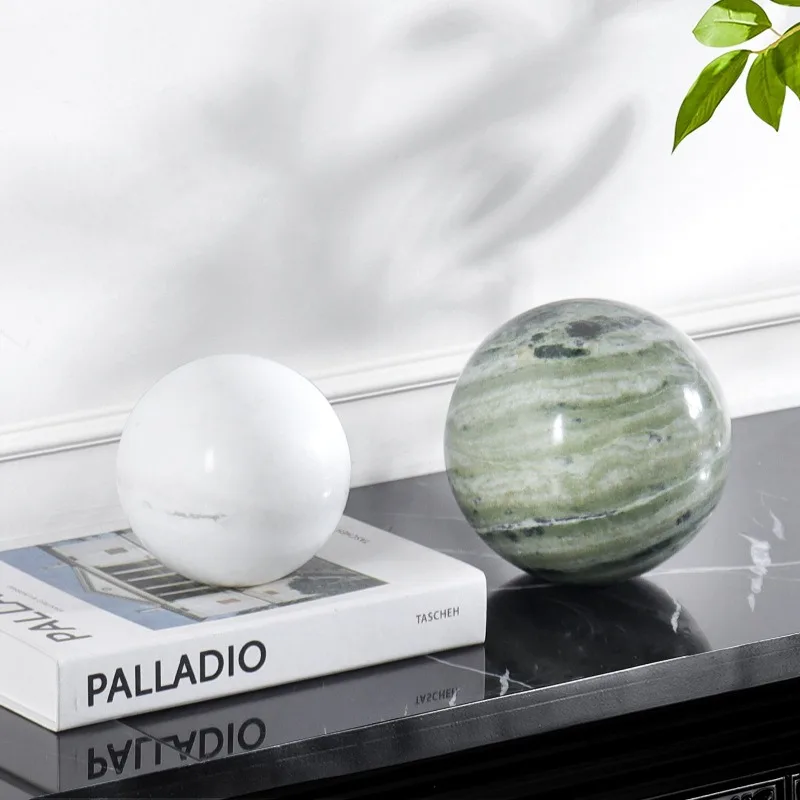 Modern Minimalist Natural Marble Sphere Ornament, Creative Stone Round Ball Craft, Tabletop Decor for Hotel B&B Living Room Home