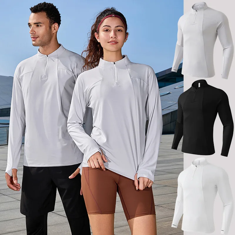 Outdoor Sports Stand-up Collar Long-sleeved Quick dry Clothes Spring Autumn Half-zipper T-shirt Cycling Running Yoga Fitness Top