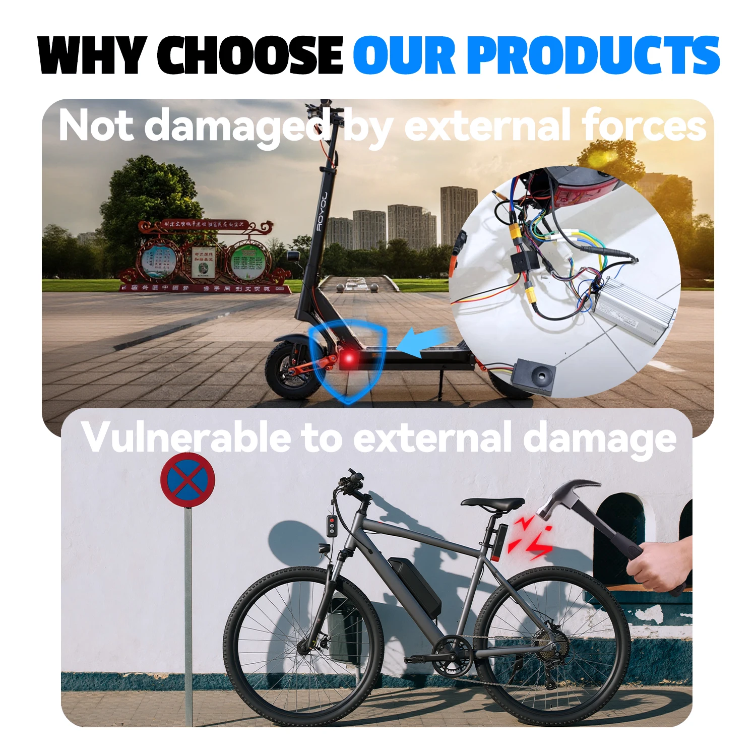 إنذار عالمي مضاد للسرقة 29-68 فولت للسكوتر الإلكتروني/الدراجة الإلكترونية، طاقة عالية مخفية، جهاز تحكم عن بعد، إيقاف تشغيل الصوت بصوت عالٍ، مقاوم للماء
