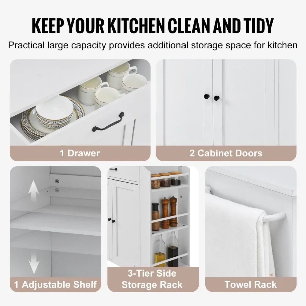 Kitchen Island Cart: Rolling Storage Cabinet with Charging Station thumbnail