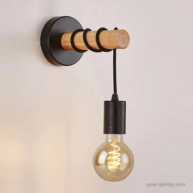 

Retro Wood Wall Lamp Vintage Sconce Wall Lights Fixture E27 Indoor Home Decor Dining Room Bedside Lamp Bedroom Lighting