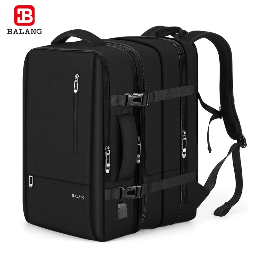 

BALANG Large Capacity Men Women Expandable Backpacks USB Charging Male 17 inch Laptop Bags Waterproof Business Travel Bagpack