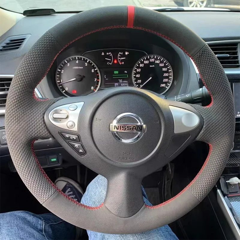 For Nissan Juke Maxima 370Z Sentra SV Hand Stitched Non-Slip Suede Car Steering Wheel Cover