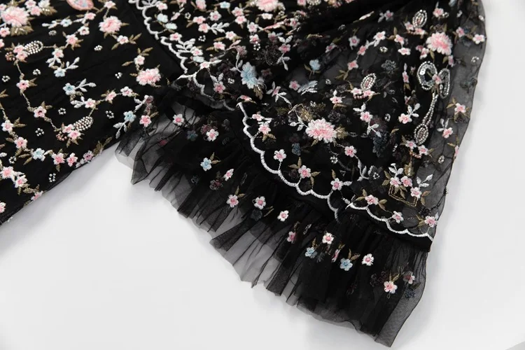 Luxo bordado vestidos de noite feminino verão outono babados crochê rendas baile aniversário maxi vestido flor longo vestidos festa