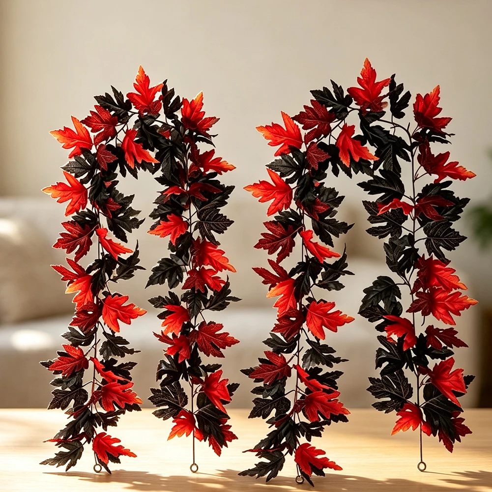 Black Synthetic Maple Leaves Vine 175cm Artificial Garland Decorations For Autumn Home Wedding Decor DIY Crafts