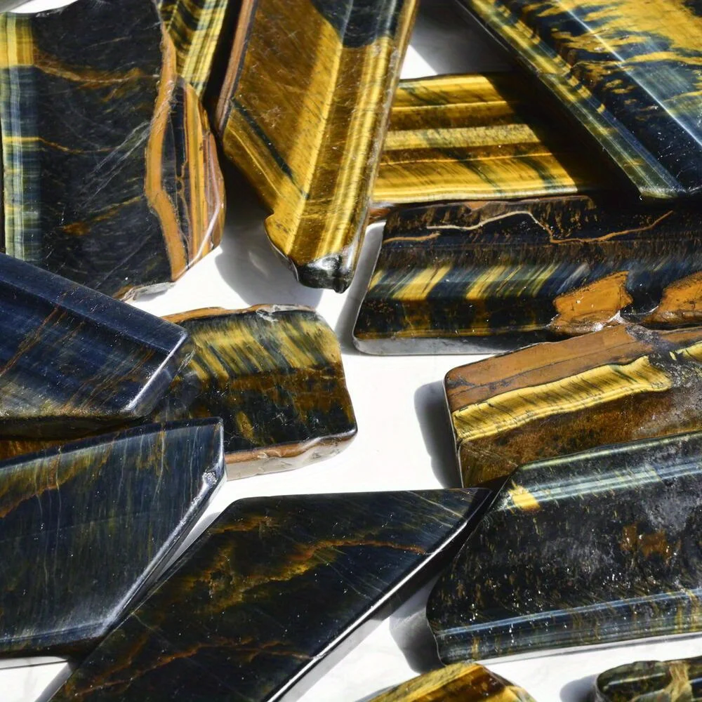 

1pc 1.97in-11.81in Unique Yellow Bule Tiger'S Eye Crystal Slice, Contemporary Stone Home & Furniture Decor