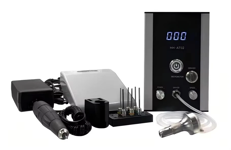 AT02 Jewelry Engraving Machine Pneumatic Graver Kit 0-35000RPM Micro Motor Engraver for Stone Setting Carving Polishing