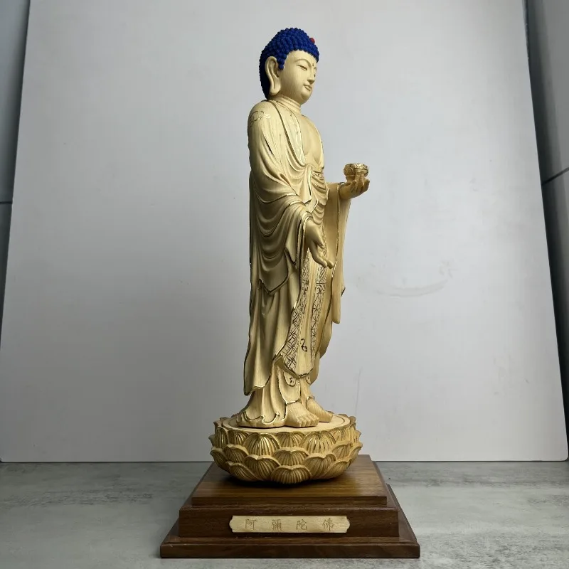 Hand-Carved Hinoki Wood Amitabha Buddha Statue - 15/17