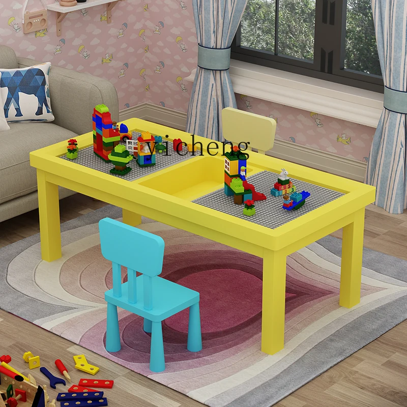 Mesa de blocos de construção de madeira maciça infantil, brinquedo de partículas grandes, montagem puzzle, multifuncional, XL