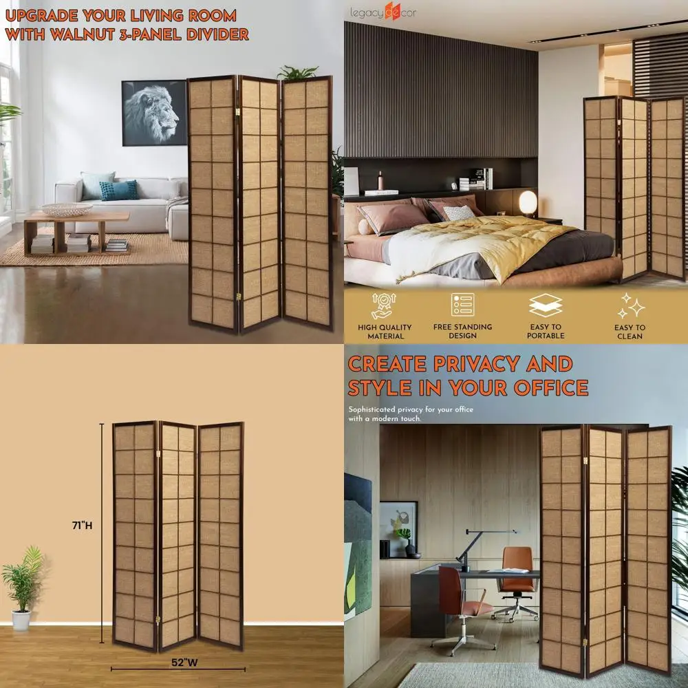 

Portable Rattan Room Divider with Decorative Cutouts - Walnut Privacy Screen for Home, Office, and Studio