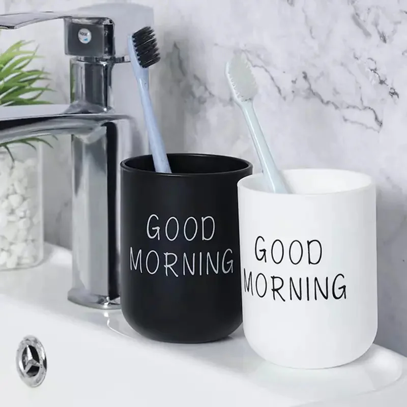 1pc/2pcs/3pcs Slogan Graphic Mouthwash Cup, Simple Couple Toothbrush Cup, Plastic Gargle Cup, Bathroom Tumbler, Bathroom Accesso