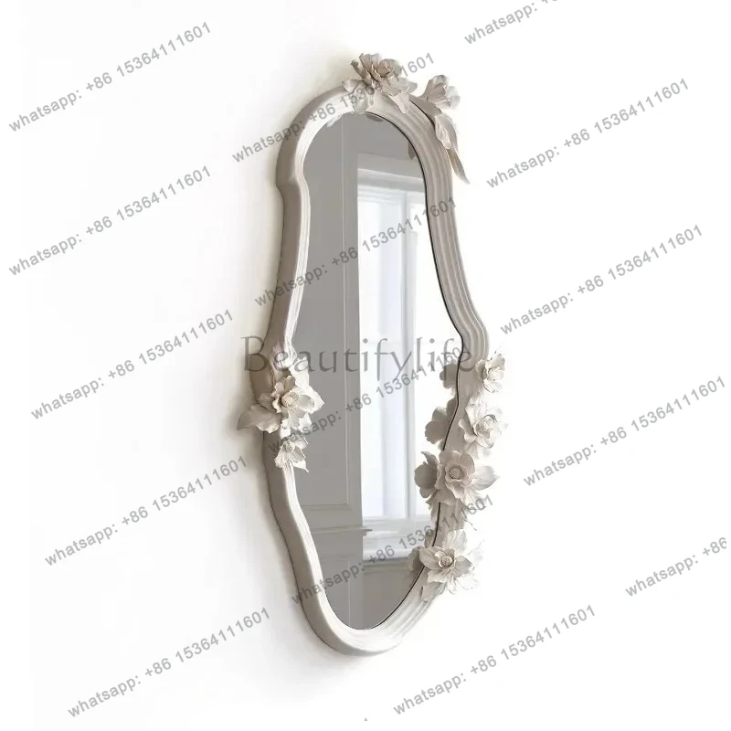 

pg45French carved cream wind bedroom cloakroom half-length full-length mirror living room entrance high-value art decoration mi