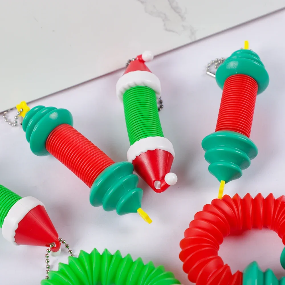 4Pcs Christmas Tree Hat  Mini Pop Tubes Sensory Toys for Kids Birthday Party Favors Christmas Party Stuffers Gift Pinata Fillers