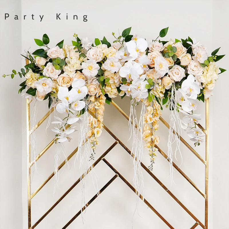 

Champagne White Simulation Flower Arrangement Long Row of Blooming Flowers for Window Party Props Home Stage Banquet Decoration