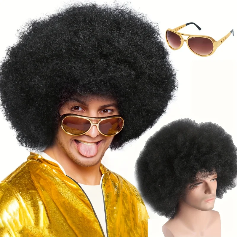 

Перуки в стиле рок-панк 70-х годов + очки для костюма, синтетическая афро-перука в стиле хиппи, реквизит для фотосессий для мужчин, косплей на Хэллоуин и Рождество