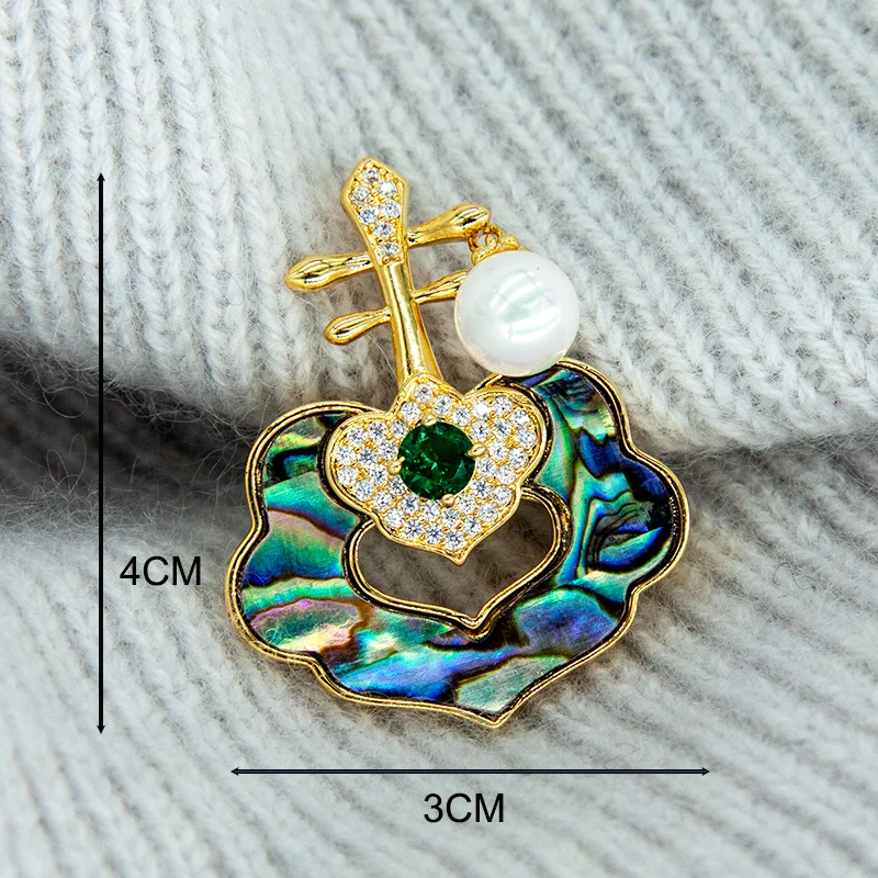 Fashion Chinese Pipa Brooches Abalone Shell Instrument Pins for Men Women Formal Dress Suit Accessories Wedding Gifts Jewelry
