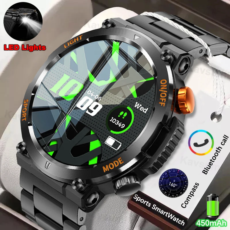 2023New Outdoor Smart Watch Men With Flashlight Sport Fitness Bracelet Blood Pressure IP67 Waterproof Smartwatch For Android IOS