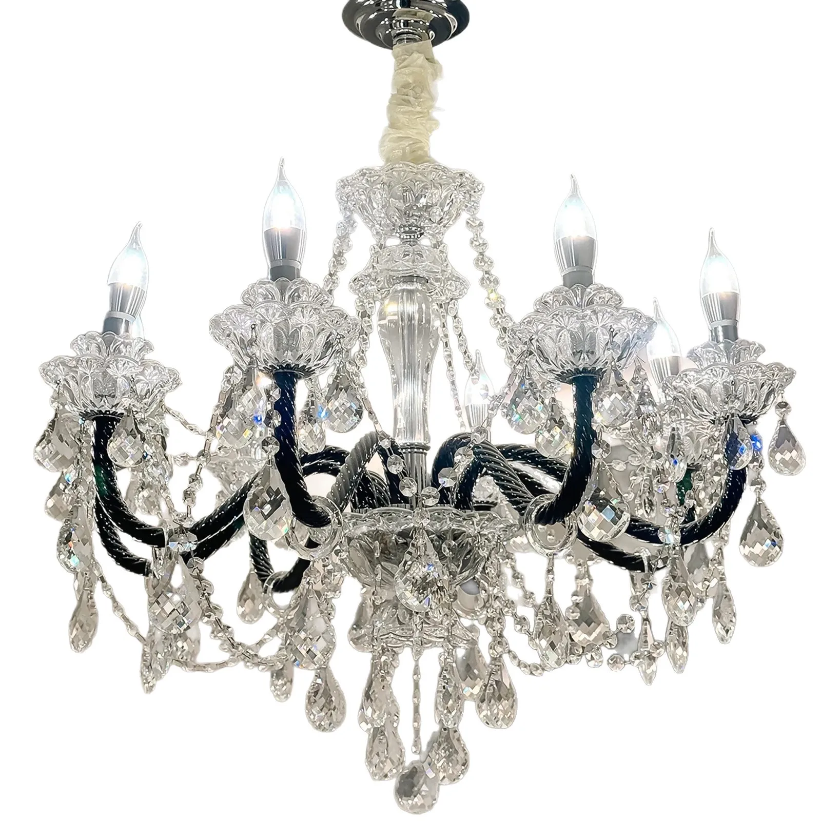 

French crystal lamp retro living room chandelier medieval black candle main lamp light luxury high-end bedroom dining room lamp