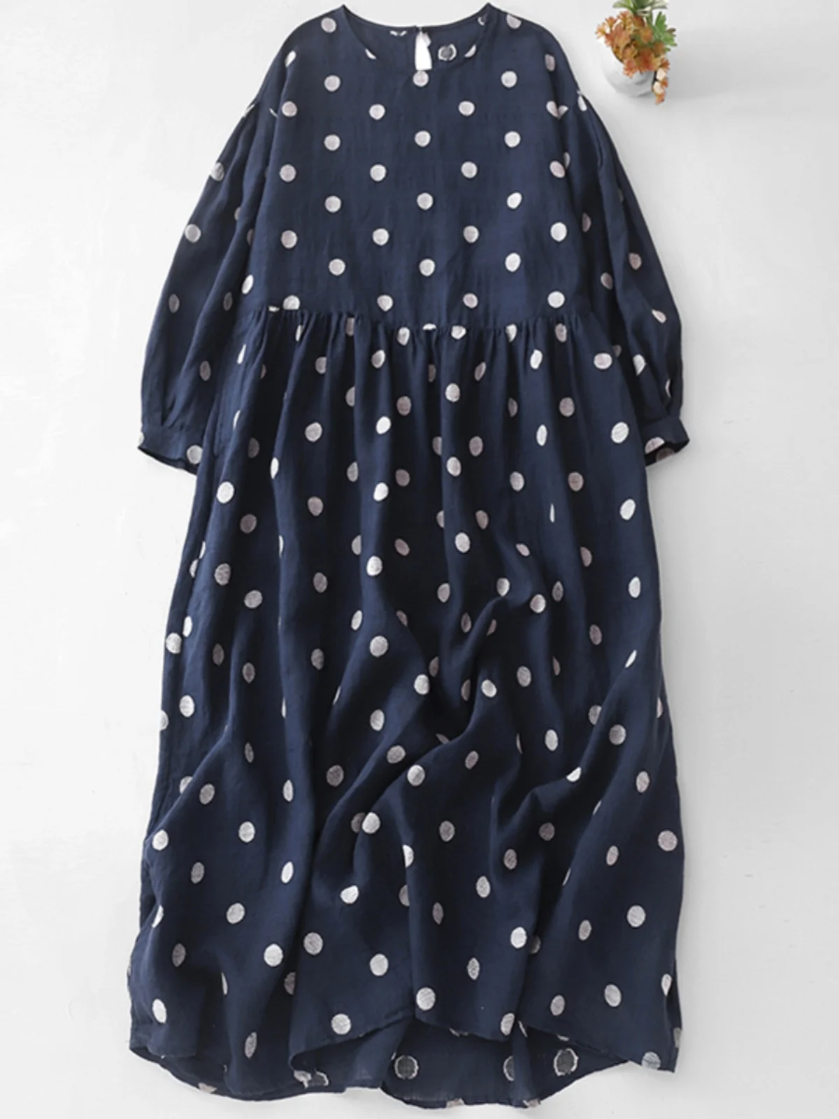 

Женское платье в горошек в стиле ретро, круглое Ne Long Sve Ele, хлопок и лен, свободный крой, весеннее платье