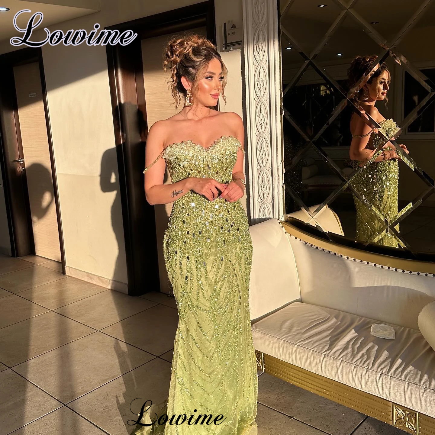 Elegant Light Green Prom Dresses Mermaid Beaded Sexy Cocktail Dresses For Women Vestidos De Noche Sweetheart Celebrity Dresses