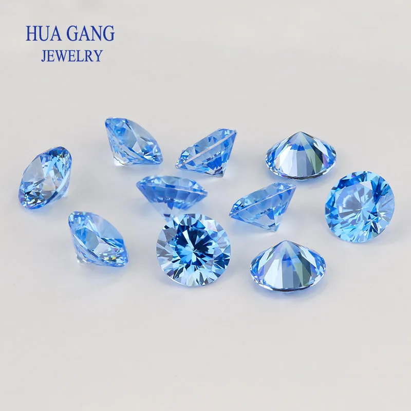 High Temperature Resistance Sea Blue 0.8~15mm Cubic Zirconia Round Shape 5A Brilliant Cut Loose CZ Stone Synthetic Gems