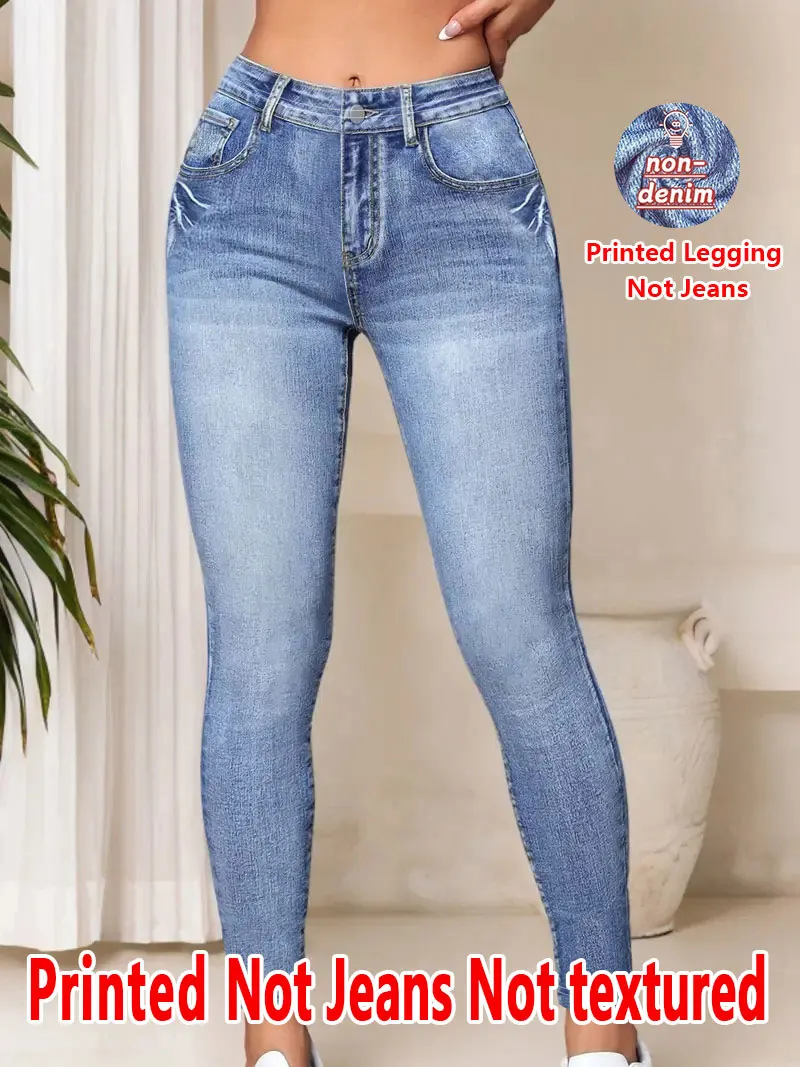 1118 Ladies Printed Tight Pants Non- Denim Fabric Cowgirl Hole Print Base Pants Wearable All Seasons