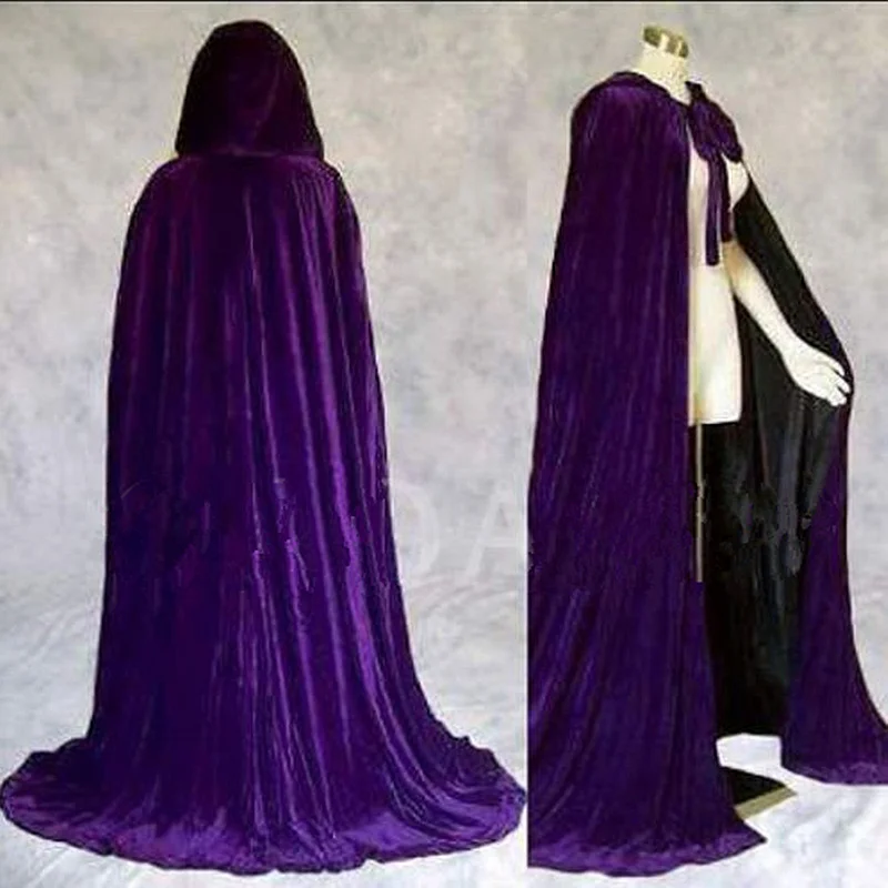 Lined Satin Velvet Cloak Hooded Gothic Robe Medieval Cape For Adult Halloween Costumes