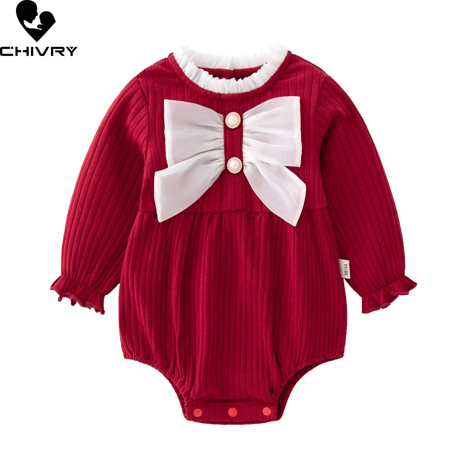 New 2023 Newborn Baby Girls Cute Bowknot Bodysuits Rompers Spring Autumn Long Sleeve Jumpsuit Toddler Playsuit Infant Clothing