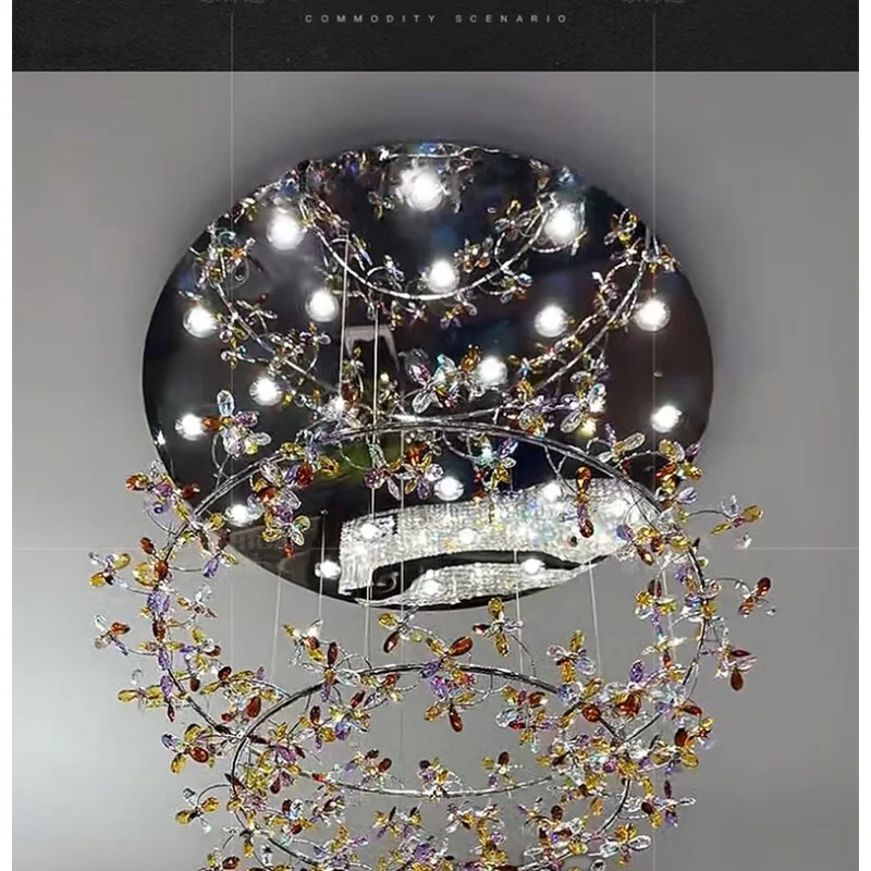 

French luxury crystal chandelier villa living room light dining room designer flower branch light loft duplex