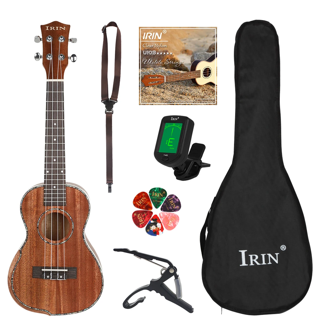 

IRIN 23 Inch 4 String Ukulele Solid Wood Hawaiian Guitar Set with Case Accessories Professional Mahogany Ukulele for Practice