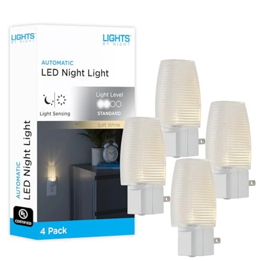 

Night Lights Plug into Wall, 4-Pack, LED Plug in Nightlight, Dusk to Dawn Sensor, Soft Warm White, Adults, Room, Bedroom, Bathr